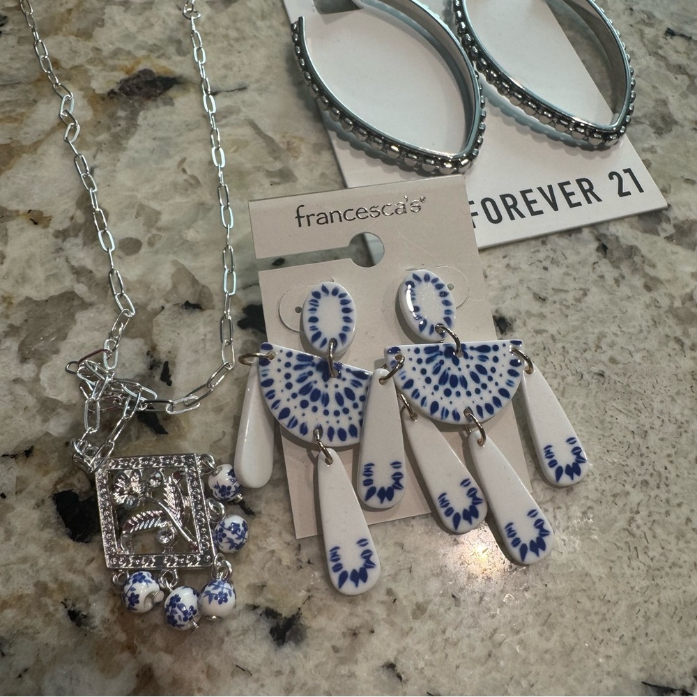 Silver and Blue white Jewelry Set Greece vacation new Francesca’s and forever 21 - Picture 8 of 8
